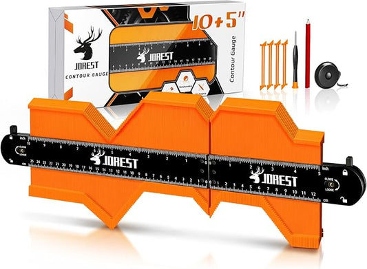 JOREST Connectable Contour Gauge (10+5 Inch), Gifts Ideas for Men Dad Handyman Husband Him, Shape Profile Duplicator with Lock, Outline Angle Measuring Tool, Template Tool, Tile Flooring, Scribe Edge