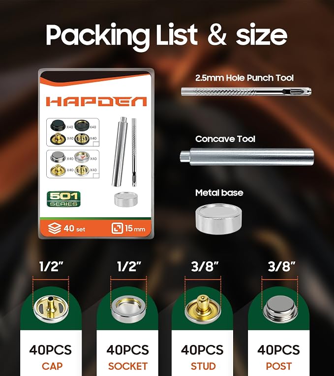 Leather Snaps and Fasteners Kit, New Upgraded 12mm 40 Set Silver Snap Button with Tools for Leather Crafting, Clothes, Fabric, Repair Decorative, Fabric, Garment Craft, DIY Crafts