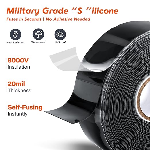 Self-Fusing Silicone Tape 1" x 36' x 20mil – Black Rubber Emergency Repair Tape – Waterproof, Heat-Resistant, Insulating, Chemical-Resistant, No Residue – for Automotive, Electrical & Outdoor Use