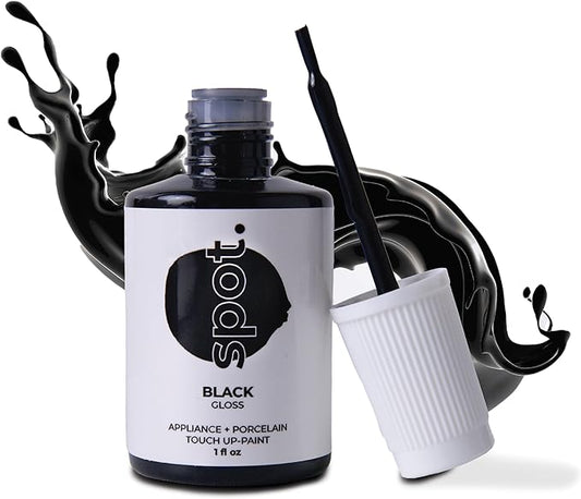 spot. High-Gloss Black Touch Up Paint – Porcelain and Appliance Repair for Chips, Stains, Scratches, and Cracks on Fridges, Microwaves, Dishwashers, Dryers, Tiles, and Metal Surfaces – 1 fl oz