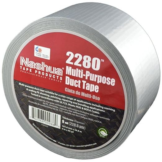 Nashua 2280 Silver Duct Tape, All Purpose, Water Resistant, 4 inch x 60 yds, 1 Roll (Pack of 12)