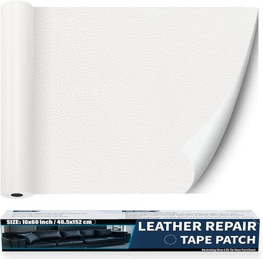 Zenyao Leather Repair Patch Tape - Self Adhesive Leather Repair Kit for Car Seat Furniture, Heavy Duty Vinyl Repair Patch for Couch Sofa, Waterproof for Rips Scratches Tears, 12x30 Inch Roll, White