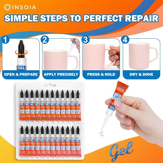 Super Glue Gel Clear Non-Drip, 24 X 3g All Purpose Strong Adhesive Ca Glue Quick Dry Instant Glue for Plastic, Metal, Ceramic, Shoe, Wood, Leather, Model, Aquarium, Rhinestone, Jewelry and DIY Crafts