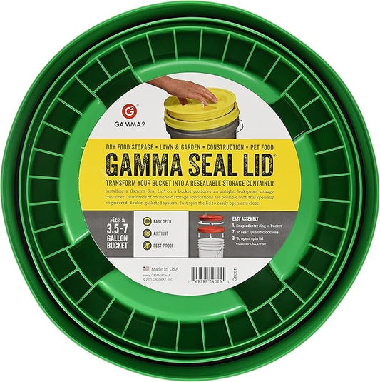 GAMMA2 Gamma Seal Lid - Pet Food Storage Container Lids - Fits 3.5, 5, 6, & 7 Gallon Buckets, Green, Made in USA