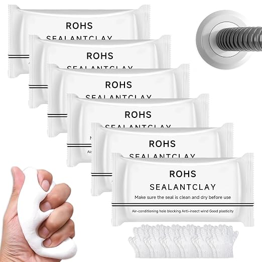 6-Pack Waterproof Sealant Mastic, 2026 Upgrade White Waterproof Repair Sealing Clay, Cement Crack Filler,Quick Mending Mud for Wall Hole, Drain Connection, Air Conditioning Hole