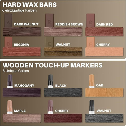 Laminate Floor Repair Kit, 6 Color Linoleum Repair Hard Wax Touch Up Marker with Heat Pen, Hardwood Floor Scratch Repair Cover Scratches, Stains, Cracks, Holes for Door, Cabinet, Table