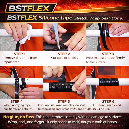 Self-Fusing Silicone Tape 2" x 36FT x 20mil Black – Waterproof & Heat-Resistant Rubber Emergency Repair Tape, Self Amalgamating for Plumbing, Hose, Electrical, Automotive & Outdoor – No Residue