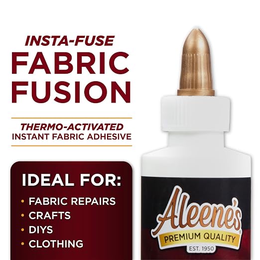 Aleene's Fabric Fusion Insta-Fuse Permanent Fabric Glue Thermo-Activated Instant Dry Time, Ideal for Quick Fashion Fixes, 4 oz