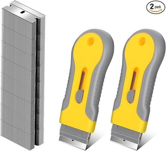 WEGAZ-2 Pack Razor Blade Scraper with 100 Extra carbon steel Blades, Scraper Tool for Cleaning Window, Paint, Cooktop, Oven, Glass Stove Top Scraper
