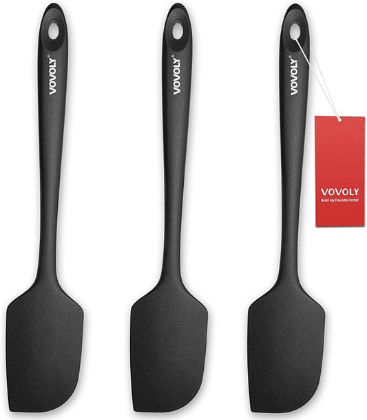 Silicone Spatula for Kitchen, 600°F Heat resistant Spatulas for Baking, Cooking, Scraping,and Mixing, Non Stick Kitchen Utensils, BPA Free, 11.2 IN, 3 Pack, Black