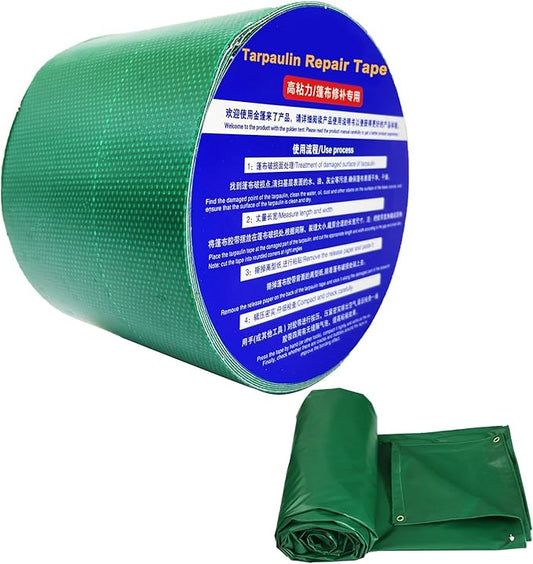 High Adhesive Tarpaulin Repair Tape, Tear Resistance Tent Tarp Repair Patch, Waterproof Heavy Duty Canvas Tarp Repair Tape for Car Boat Truck Roof Camping Woodpile，3.15IN*16.4FT，Green