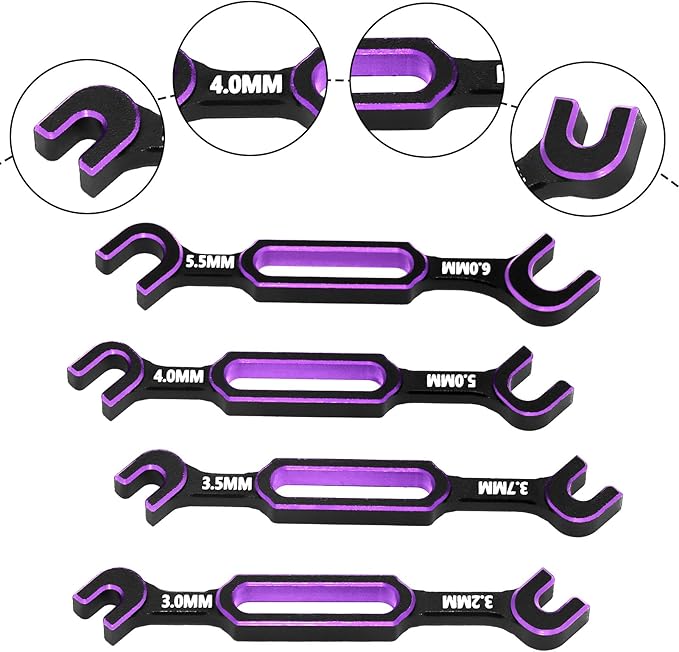 4PCS Wrench 3.0/3.2/3.5/3.7/4.0/5.0/5.5/6.0mm Turnbuckle Nut Ball Joint Remover with RC Screw Tray for RC Car Boat Model Repair Tool Kit (Purple)