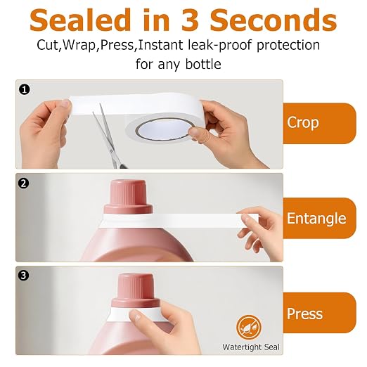 2 Roll Bottle Sealing Tapes,1.18in x 108ft Can be Freely Cropped,Stop Liquid Leaks Tapes for Laundry Detergent,Toiletries,Jar Lids,Waterproof Sealable Tapes for Travel, Camping, Picnics and Shipping