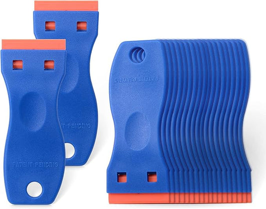 FOSHIO 20PCS Blue Plastic Razor Blade Scraper Tool for Gasket Remover, Sticker Remover, Labels Decal and Adhesive Remover for Windows and Glass