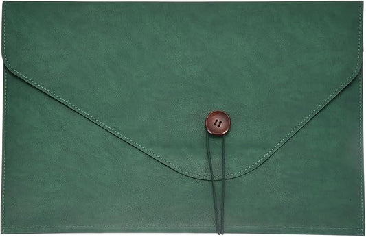 PATIKIL Leather Folder, 14x10 Leather Document Holder File Folder PU Pouch Bag Portfolio File Organizer Button Personal Envelope Waterproof for Traveling Office Men Gift, Green