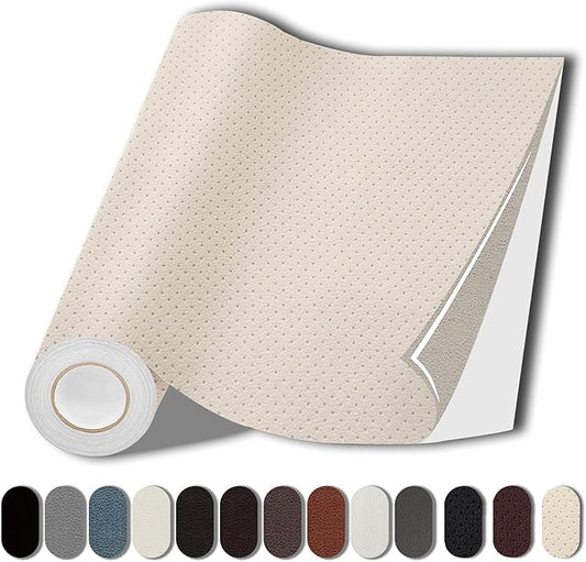 Lifeshoon Leather Repair Patch, 17X79 Inch Breathable Perforated Self Adhesive Leather Repair Tape, Large Vinyl Patch Kits for Couch, Furniture, Sofa, Car Seat, Office Chairs （Beige, 17X79 Inch）