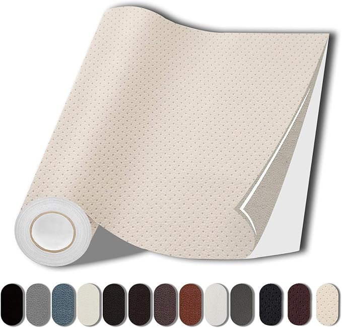 Lifeshoon Leather Repair Patch, 17X79 Inch Breathable Perforated Self Adhesive Leather Repair Tape, Large Vinyl Patch Kits for Couch, Furniture, Sofa, Car Seat, Office Chairs （Beige, 17X79 Inch）