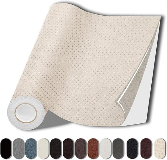 Lifeshoon Leather Repair Patch, 17X79 Inch Breathable Perforated Self Adhesive Leather Repair Tape, Large Vinyl Patch Kits for Couch, Furniture, Sofa, Car Seat, Office Chairs （Beige, 17X79 Inch）