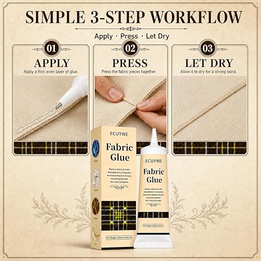 Fabric Glue Permanent, 4.23oz-120ML No Sew Clear Clothes Adhesive with Precision Applicator Quick for Patches Hems and Rhinestones Industrial Grade Strong Bond for Denim Cotton Polyester Leather etc.