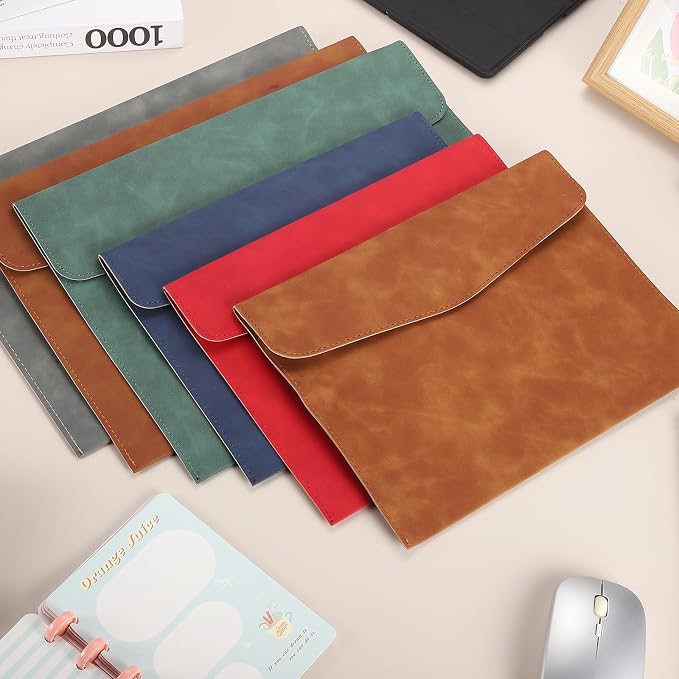 PATIKIL 2Pcs PU Leather File Folders, 13x9 A4 Document Holder Waterproof Envelope Folder with Snap Closure, Portable Portfolio Organizer Case for Paper Receipt, Gray