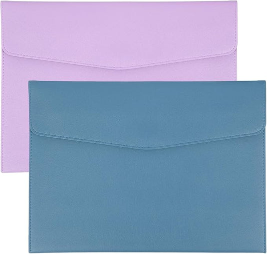 PATIKIL 2Pcs PU Leather A4 File Folder, Document Holder Envelope Waterproof Napa Texture Filing Organizer Portfolio Folder Case with Magnetic Snap for Home Office, Purple, Light Blue