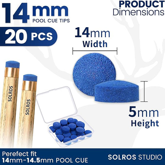 Billiard Pool Cue Tips - Pool Cue Stick Tips Replacement Repair Kit Billiard Cue Tips with Storage Box for Pool Table Cues Stick Tips Head and Leather Snooker Stick - SOLROS