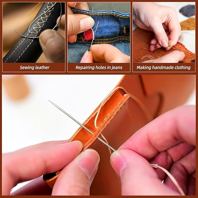 Upholstery Repair Kit: Extra Strong Waxed Sewing Thread 2 Rolls (Dark Blue) &Heavy Duty Household Hand Needles (7 PCS) for Leather, Canvas, Bookbinding & Quilting Thread
