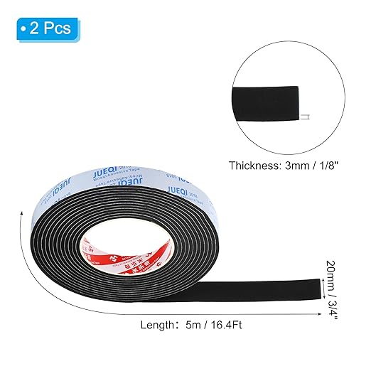PATIKIL 3/4" W x 1/8" T x 16.4Ft EVA Single Sided Foam Tape, 2Pcs Multipurpose Sealing Strip Foam Waterproof Weather Stripping Foam Sealing Foam Strips with Adhesive for Door, Black