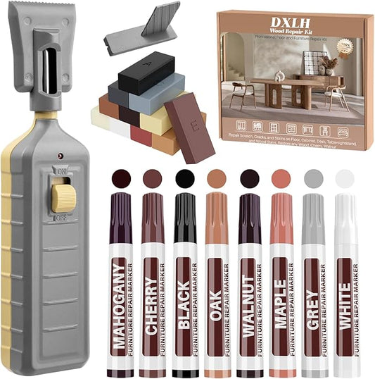 Laminate Floor Repair Kit with Heat Pen,Linoleum Repair Hard Wax 12 Color Wood Vinyl Floor Furniture Repair Kit Touch Up Marker Cover Scratches, Stains, Cracks, Holes for Door, Cabinet, Table