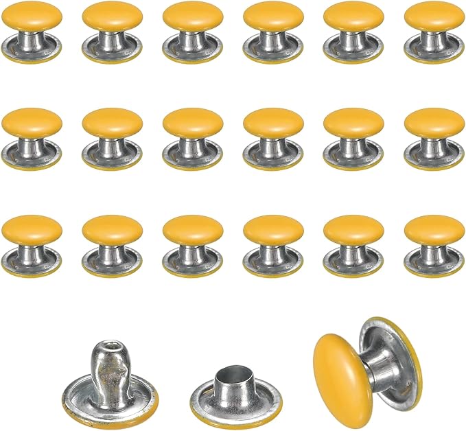 uxcell 120 Sets Leather Rivets, 8mm Double Cap Rivets, 6mm Height Tubular Metal Studs for Leather Craft Repair and Decoration DIY Clothes, Shoes, Bags, Belts, Yellow