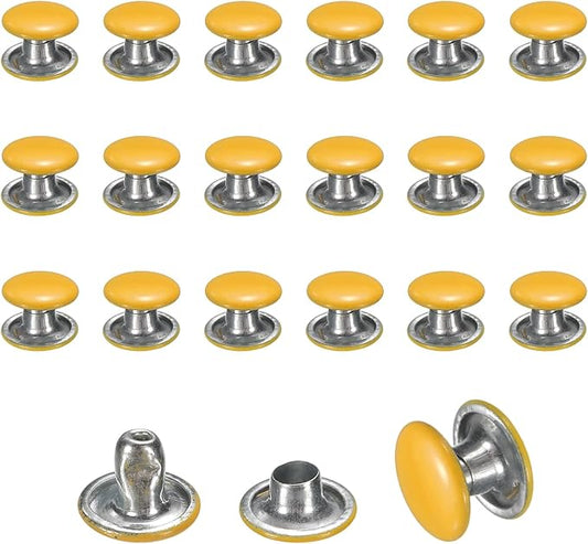 uxcell 120 Sets Leather Rivets, 8mm Double Cap Rivets, 6mm Height Tubular Metal Studs for Leather Craft Repair and Decoration DIY Clothes, Shoes, Bags, Belts, Yellow