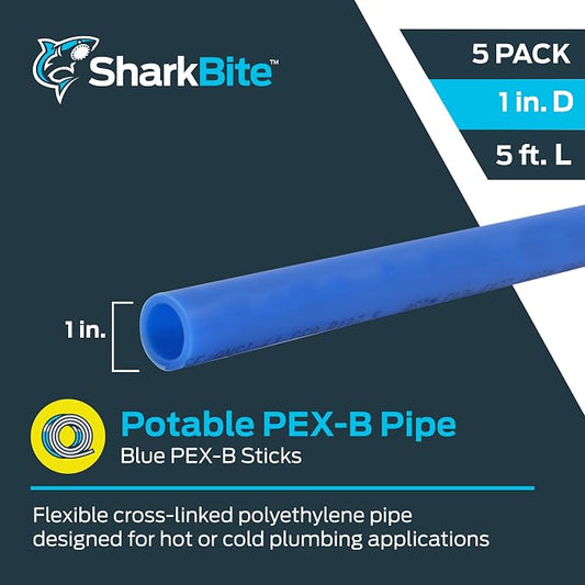 SharkBite 1 Inch x 5 Feet Blue PEX-B, Made in the USA, Pack of 5, Flexible Water Pipe Tubing for Plumbing, U880B5