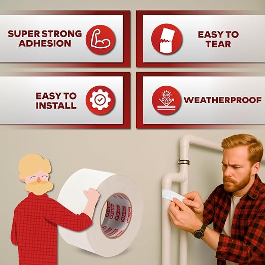 XFasten Super Strong Duct Tape, White, 3" x 30 Yards, Waterproof Duct Tape for Outdoor, Indoor, School and Industrial Use