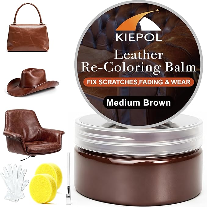 Medium Brown Leather Repair Kit, Medium Brown Leather Recoloring Balm, Leather Dye - Restore & Renew Scratch, Faded and Aged Leather & Vinyl Couches, Boots, Car Seats or Leather Furniture