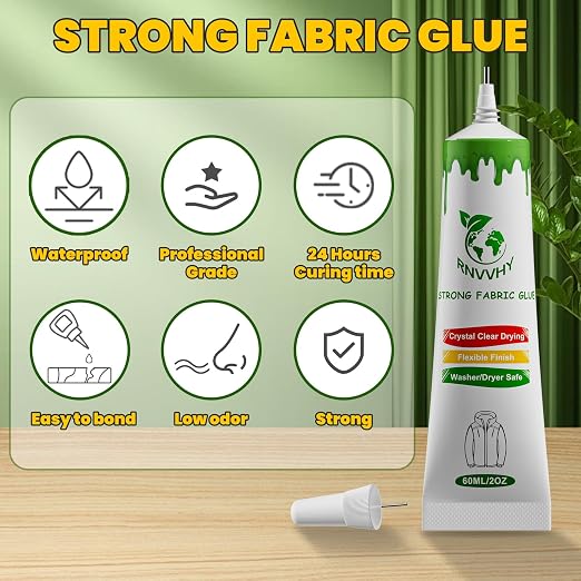 Fabric Glue Permanent, 60ml Super-Strong Clear Washable Fabric Adhesive for Clothing, Patches, Leather, Cotton, Denim, Polyester, Doll Repair (Fabric Glue (one Pack))