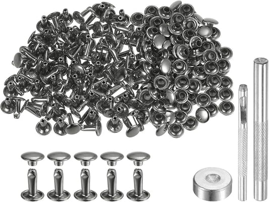 HARFINGTON 100 Sets Leather Rivets 10 x 8mm Metal with 3 Setter Tools Gunmetal