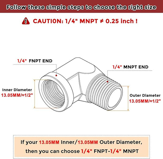 Pack of 2, 90 Degree 1/4 in FNPT to 1/4 in MNPT Solid Brass Barstock Street Elbow, Forged Pipe Fittings for Pipe Leak Repair, Bathroom Remodeling, Air Compression, Refrigeration