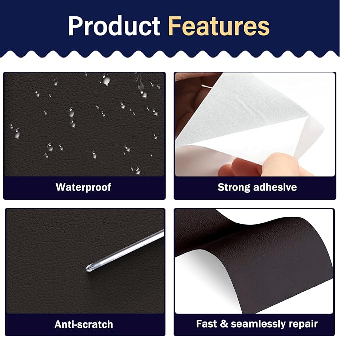 Zenyao Leather Repair Patch Tape - Self Adhesive Leather Repair Kit for Car Seat Furniture, Heavy Duty Vinyl Repair Patch for Couch Sofa, Waterproof Fix for Tears, 3x60 Inch Roll, Dark Brown