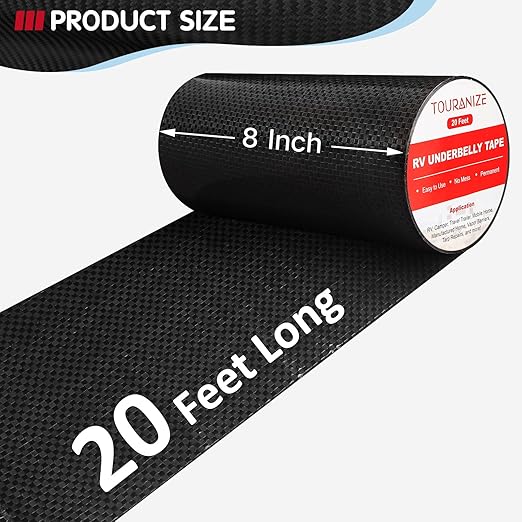RV Underbelly Material RV Underbelly Tape, 8'' x 20' Waterproof Flex Belly Tape with Permanent Sealing Adhesive for Mobile Home, Camper Travel Trailer, Tear Repair Patch, Black