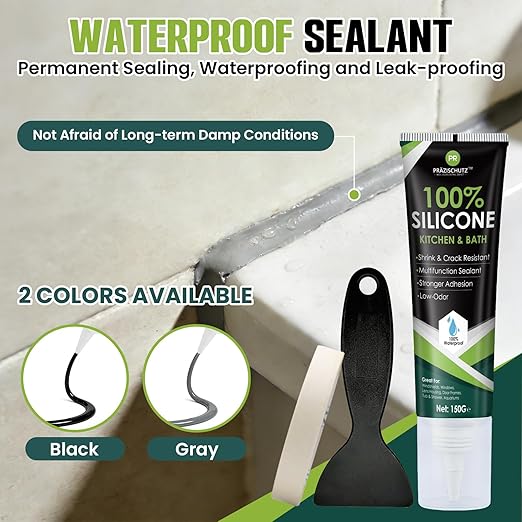 RTV Silicone Sealant - 100% Silicone, Waterproof, Strong Adhesion, Flexible & Durable, Heat & Cold Resistant, Ideal for Car, Kitchen, Bathroom, Window & Door Sealing (Gray,150g)