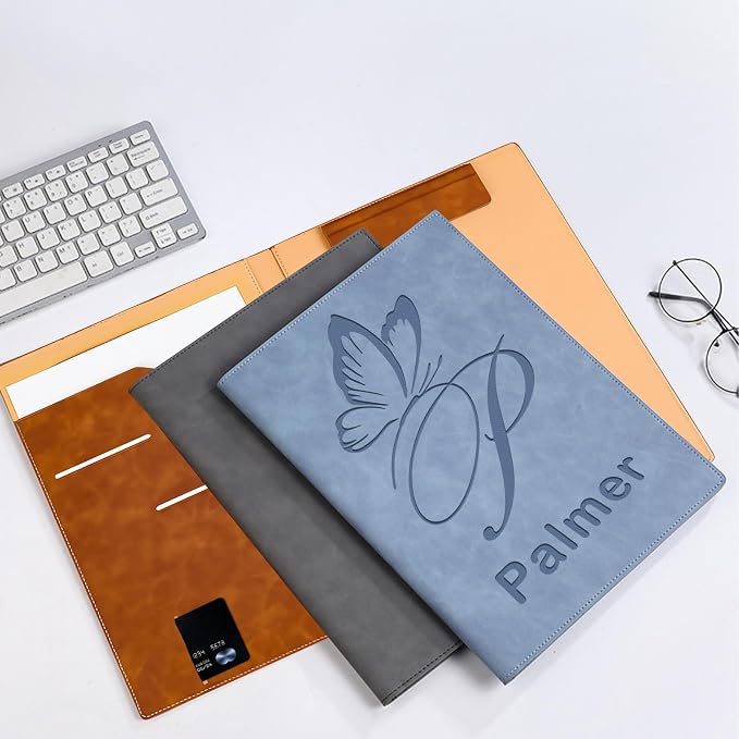 Personalized Padfolio with Engraved Text/Name Customized Leather Portfolio for Schools Conferences Corporate Offices