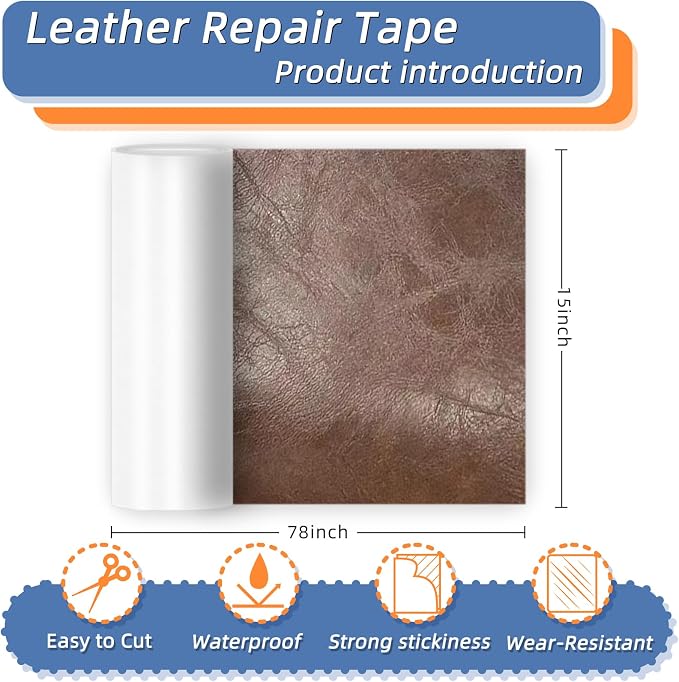 Self Adhesive Faux Leather Repair Patch,1Roll 15x78 Inch Leather Repair Tape for Furniture,Couch Tape for Couches,Bed,Car Seats,Chair,Brown