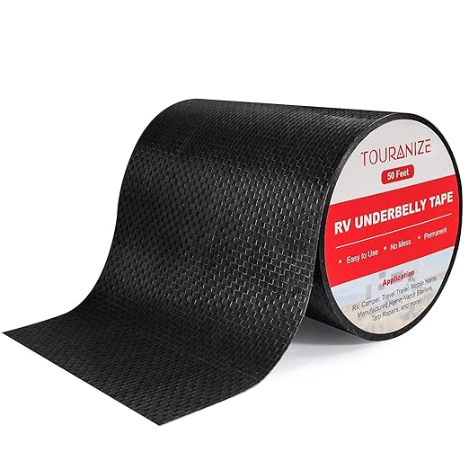 RV Underbelly Material RV Underbelly Tape, 6'' x 50' Waterproof Flex Belly Tape with Permanent Sealing Adhesive for Mobile Home, Camper Travel Trailer, Tear Repair Patch, Black
