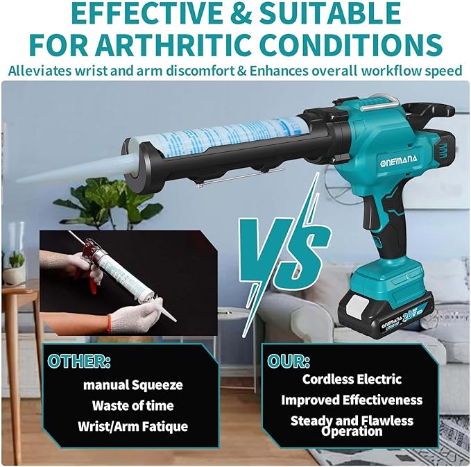 20V Caulking Gun Anti-drip Caulk Gun with 10oz/300ml Led Light Caulking Gun Tool 6 Adjustable Speeds Caulking Tool for Filling with Battery & Charger