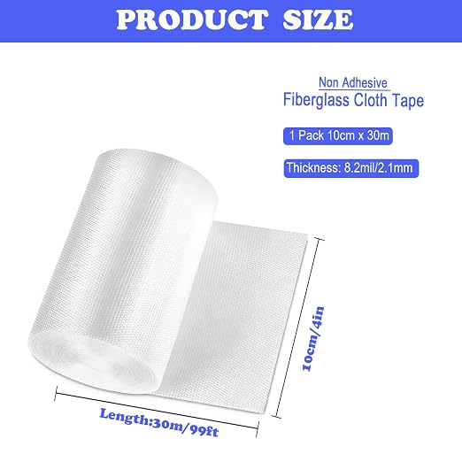 Fiberglass Cloth Roll-4 Inches*99 Feet Non Adhesive Fiberglass Repair Tape Plain Weave Fiberglass Cloth Roll for Joint Repair, Reinforcement, Resin Saturation, Heat-Resistance (4 in x 99 FT)