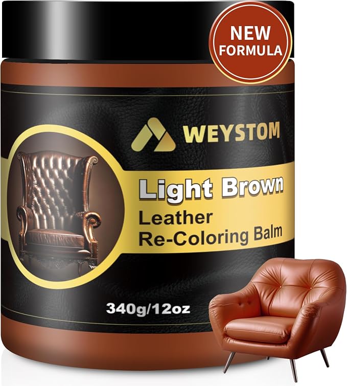 Leather Recoloring Balm, 12oz Large Size Leather Dye, Color Restorer, Scratch Repair, Furniture & Couch Restorer Kit, Repair Kit for Furniture(Light Brown)