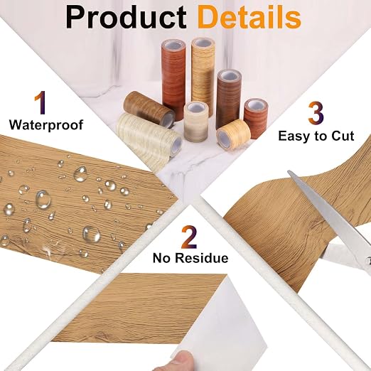 PATIKIL Wood Grain Tape 4.7" x 32 ft, Self-Adhesive Wood Texture Repair Tape Realistic Wooden Effect Patch for Furniture Cabinets Floor Walls, Yellow Teak