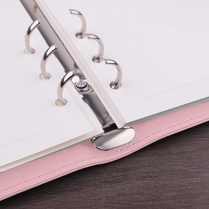 Antner A6 PU Leather Notebook Binder 6 Ring Refillable Budget Binder Cover for A6 Refill Paper, Loose Leaf Personal Planner Organizer with Magnetic Buckle for School, Office, Travel & Photocard, Pink