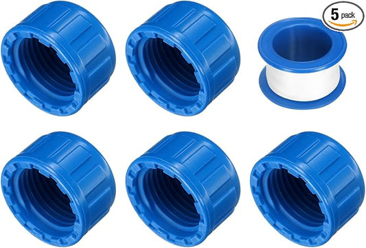 uxcell 5Pcs 1/2 Inch PT Female Thread PVC Pipe Fitting Cap, Cleanout Water Drain End Caps, Pipe Plug Socket Fittings with Tape for Water Heater Supply Lines, Plumbing, Blue