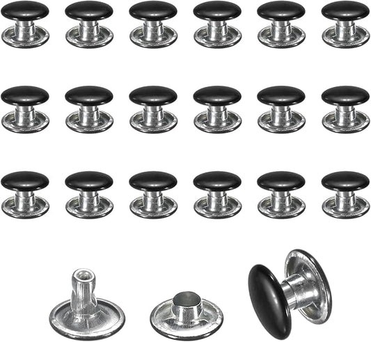 uxcell 120 Sets Leather Rivets, 8mm Double Cap Rivets, 6mm Height Tubular Metal Studs for Leather Craft Repair and Decoration DIY Clothes, Shoes, Bags, Belts, Bright Black